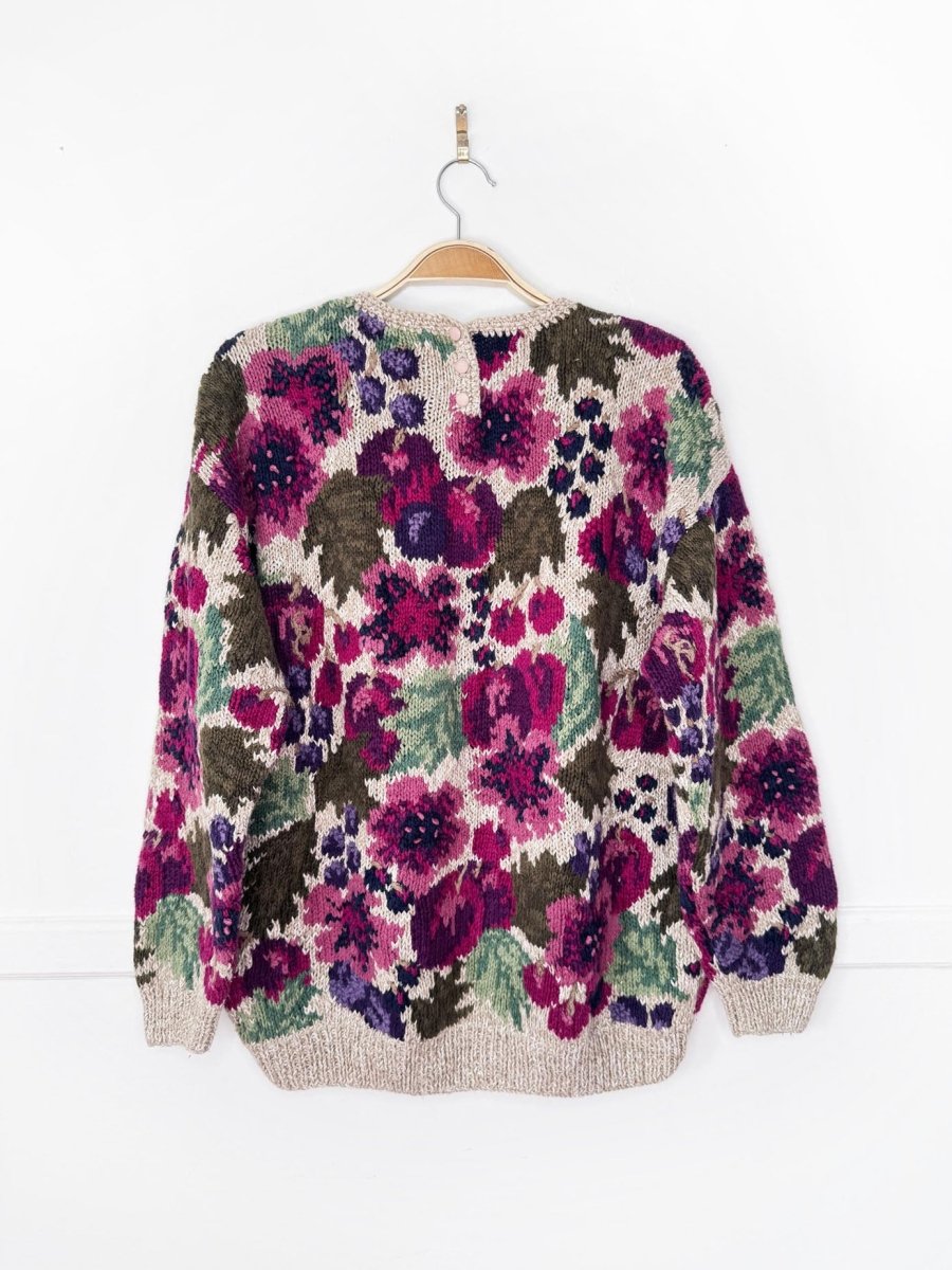vintage 90s northern isles hand-knit floral chunky sweater - good market thrift store