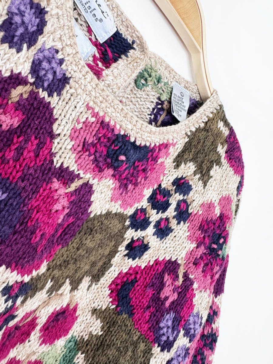 vintage 90s northern isles hand-knit floral chunky sweater - good market thrift store
