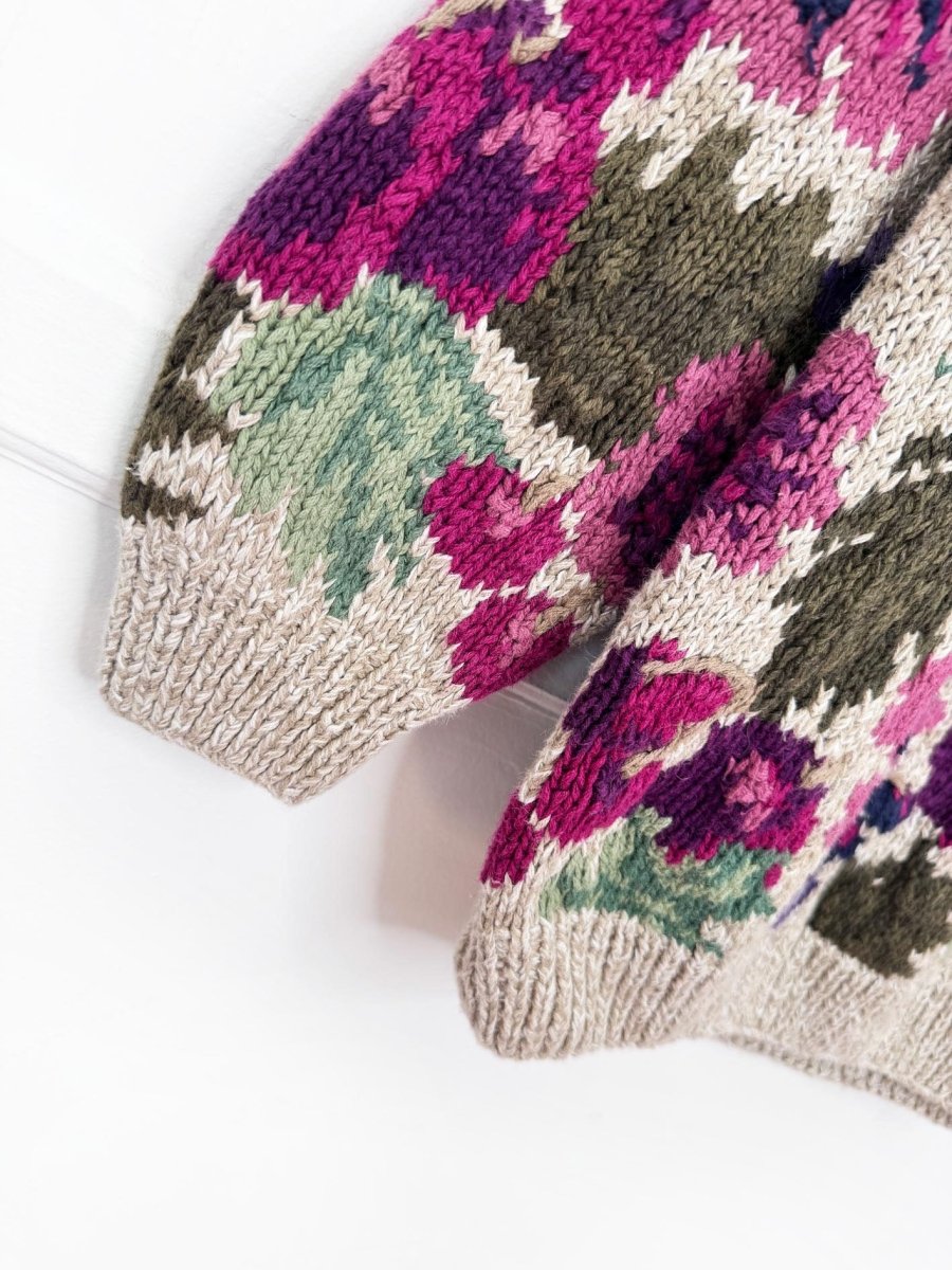 vintage 90s northern isles hand-knit floral chunky sweater - good market thrift store