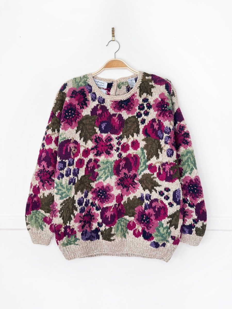 vintage 90s northern isles hand-knit floral chunky sweater - good market thrift store