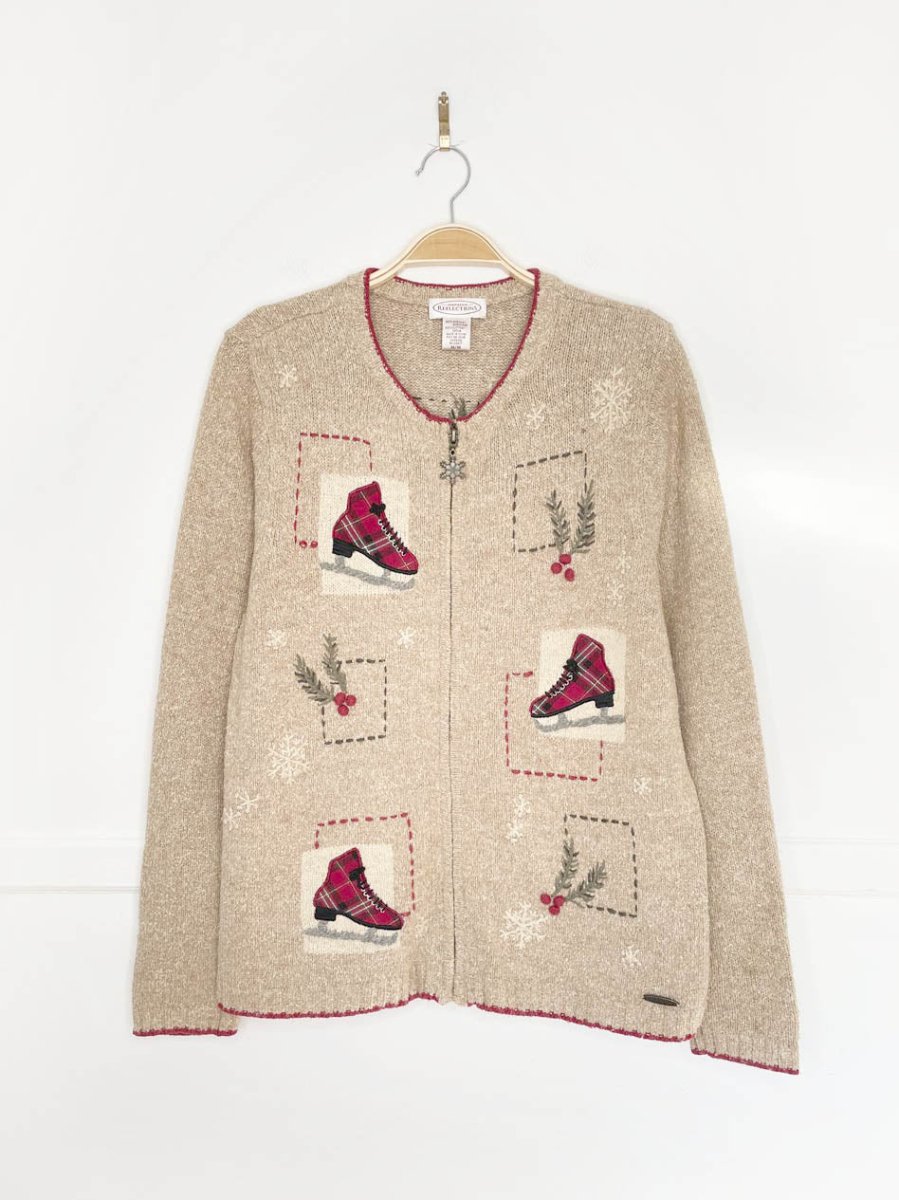 vintage 90s NR tartan skates + holly full zip knit cardigan | northern reflections - good market thrift store