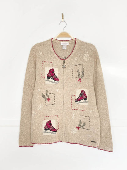 vintage 90s NR tartan skates + holly full zip knit cardigan | northern reflections - good market thrift store