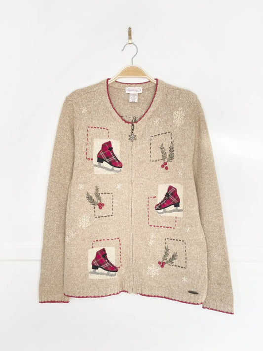 vintage 90s NR tartan skates + holly full zip knit cardigan | northern reflections - good market thrift store