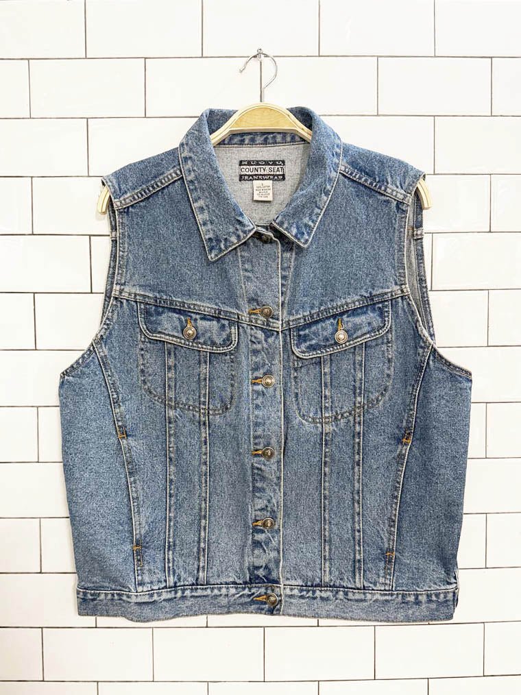 vintage 90s nuovo jeanswear denim vest | county seat - good market thrift store
