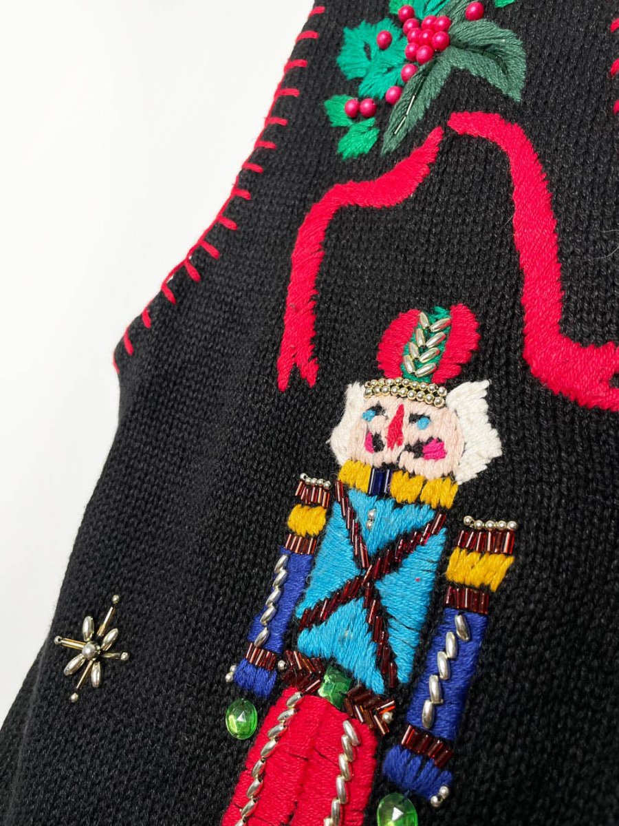 vintage 90s nutcracker blanket stitch knit vest | VJ petites - good market thrift store