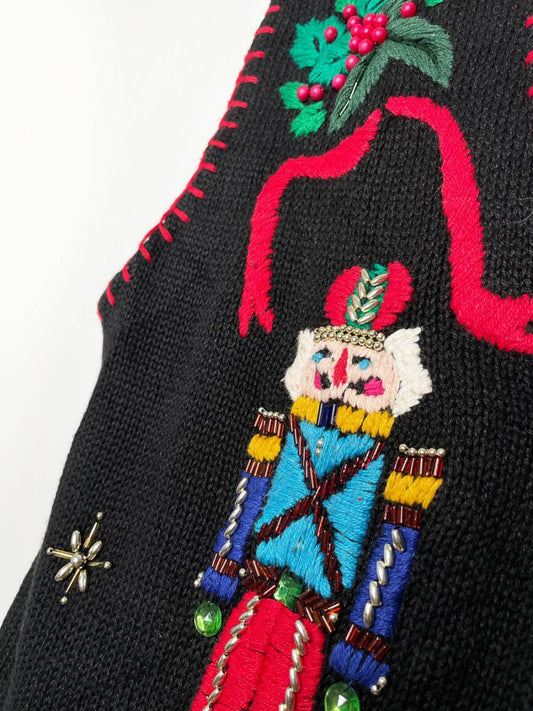 vintage 90s nutcracker blanket stitch knit vest | VJ petites - good market thrift store