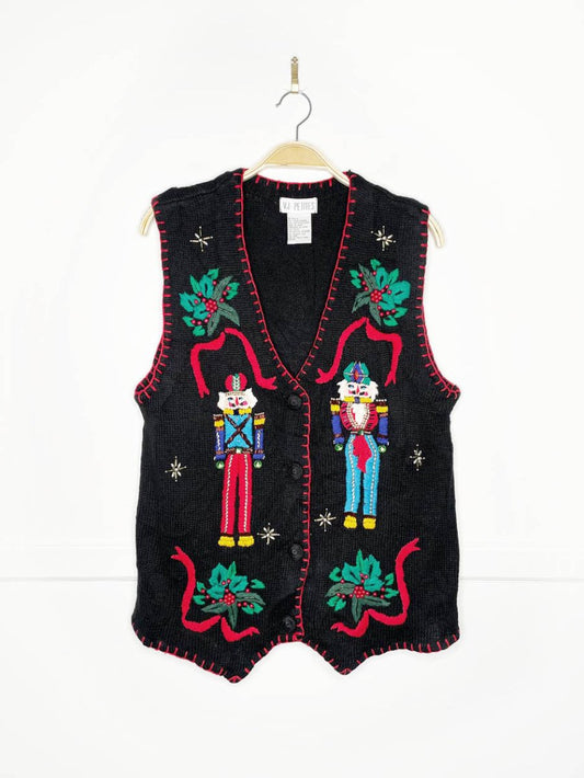 vintage 90s nutcracker blanket stitch knit vest | VJ petites - good market thrift store