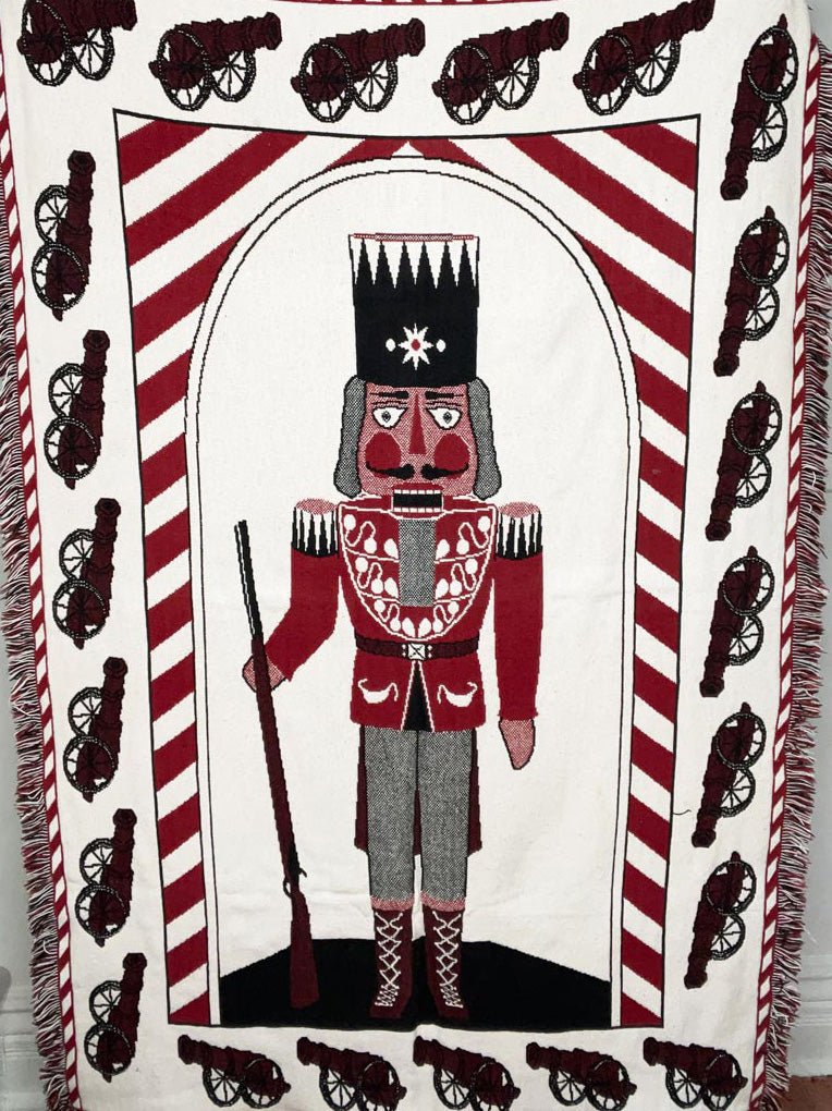vintage 90s nutcracker woven throw blanket - good market thrift store