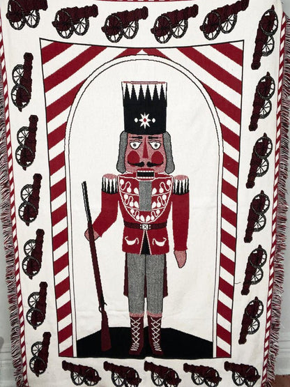 vintage 90s nutcracker woven throw blanket - good market thrift store