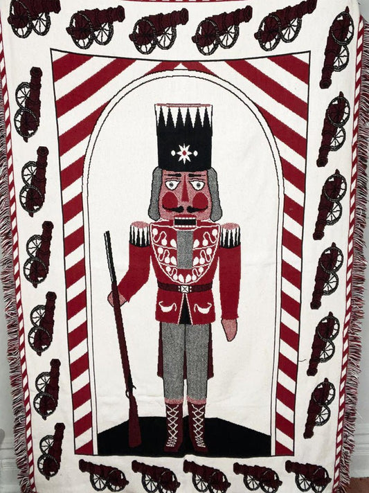 vintage 90s nutcracker woven throw blanket - good market thrift store