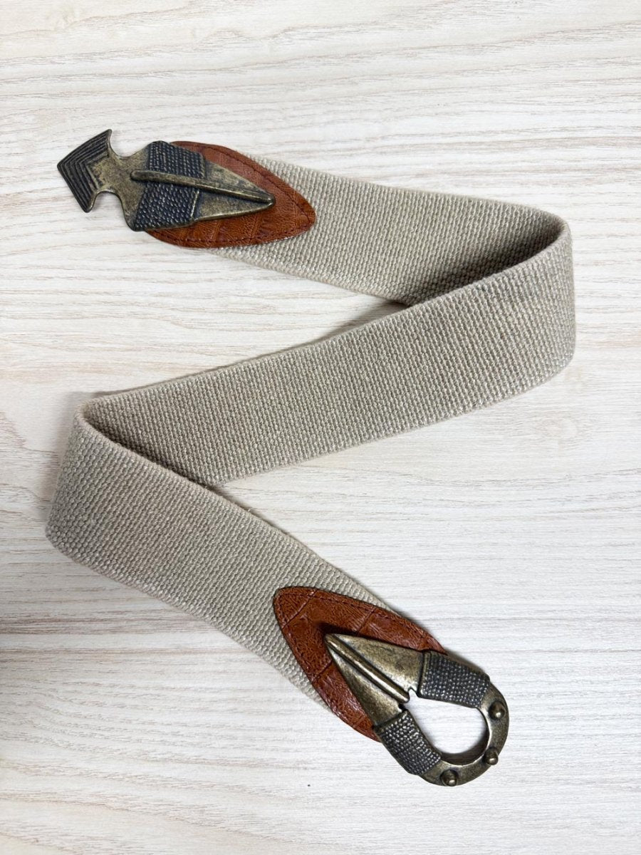 vintage 90s omega leather brass arrow stretchy dress belt | made in USA - good market thrift store