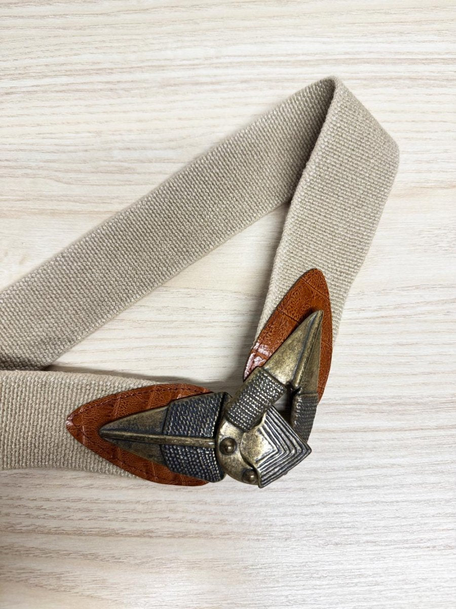 vintage 90s omega leather brass arrow stretchy dress belt | made in USA - good market thrift store