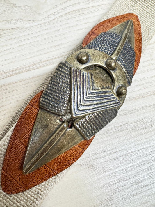 vintage 90s omega leather brass arrow stretchy dress belt | made in USA - good market thrift store