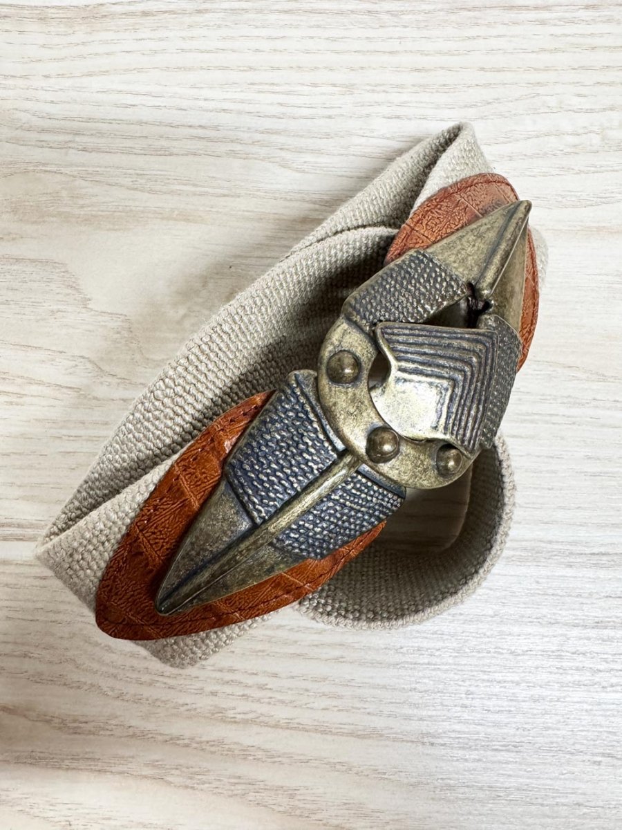 vintage 90s omega leather brass arrow stretchy dress belt | made in USA - good market thrift store