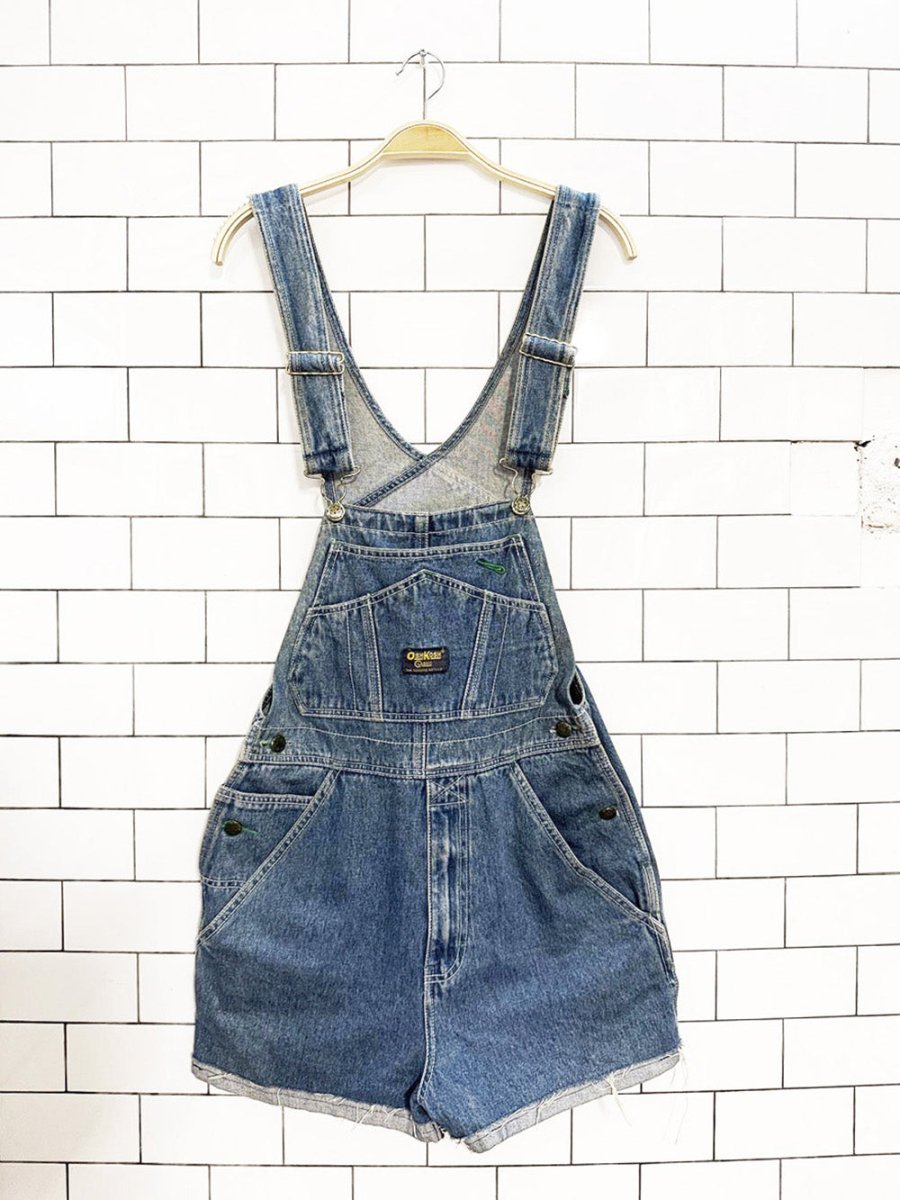 vintage 90s oshkosh rolled hem denim short overalls - good market thrift store