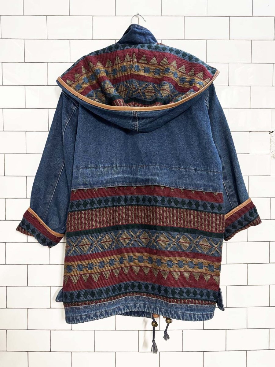 vintage 90s outbrook southwestern tapestry lined denim jacket - good market thrift store