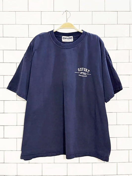vintage 90s oxford collegiate logo boxy tee | british made - good market thrift store