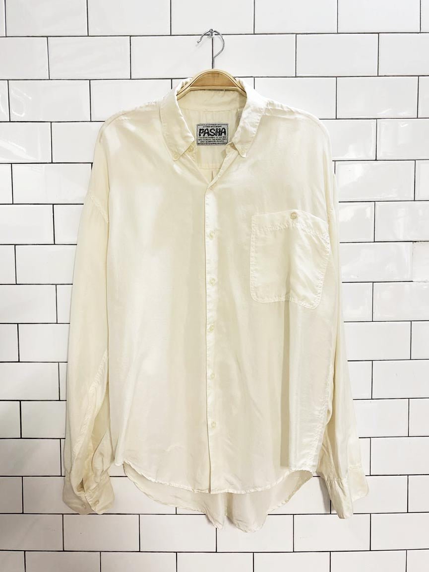 vintage 90s pasha 100% silk button down shirt - good market thrift store