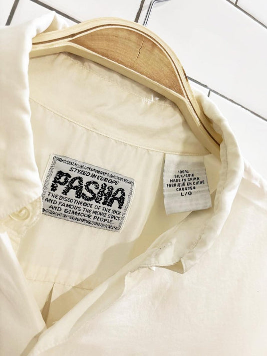 vintage 90s pasha 100% silk button down shirt - good market thrift store