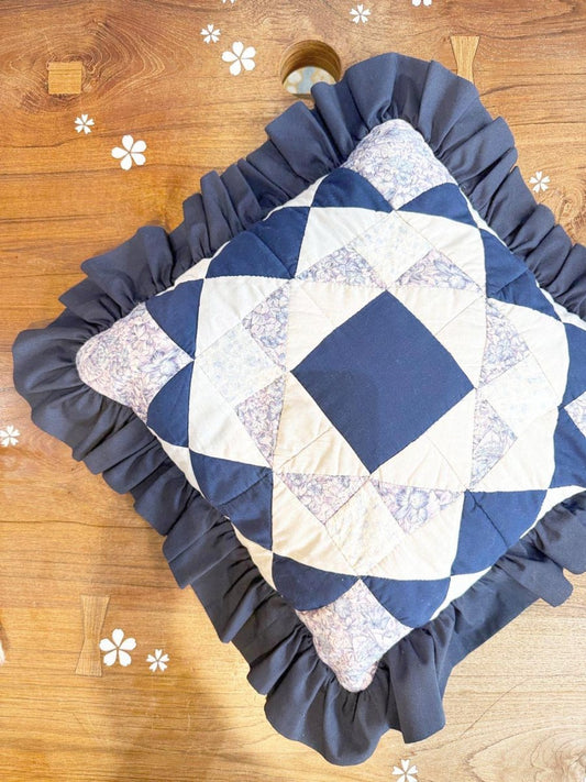 vintage 90s patchwork quilt ruffled trim pillow - good market thrift store