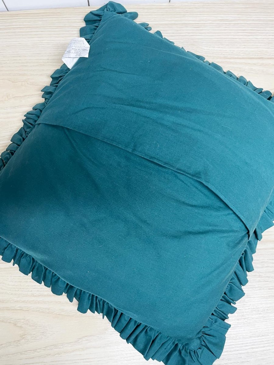 vintage 90s patchwork quilt ruffled trim pillow - good market thrift store