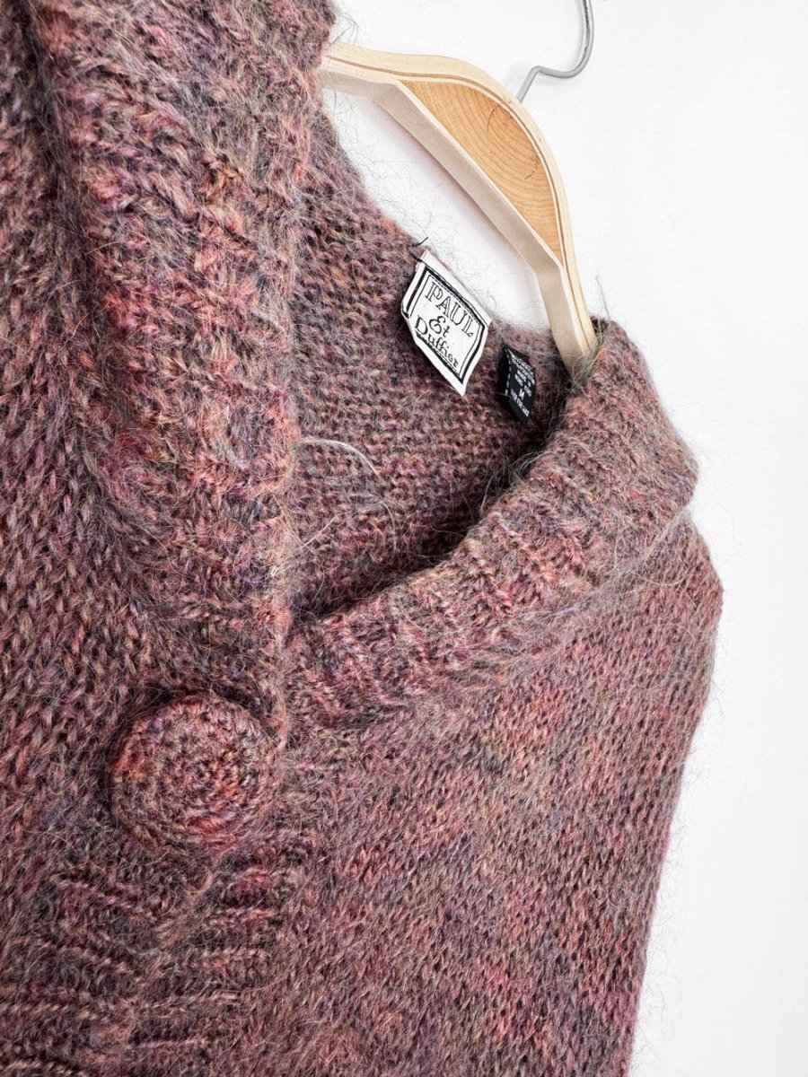 vintage 90s paul et duffier mohair-blend boxy knit hoodie cardigan - good market thrift store