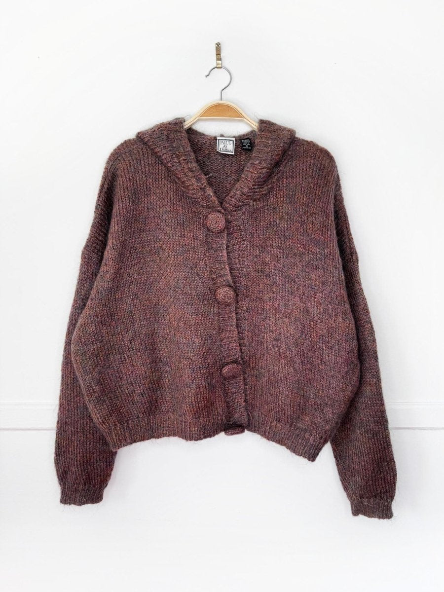 vintage 90s paul et duffier mohair-blend boxy knit hoodie cardigan - good market thrift store