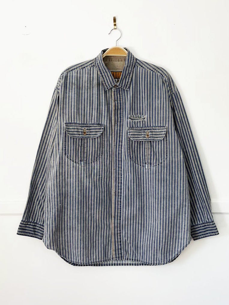 vintage 90s pause blue stripe full button shirt - good market thrift store