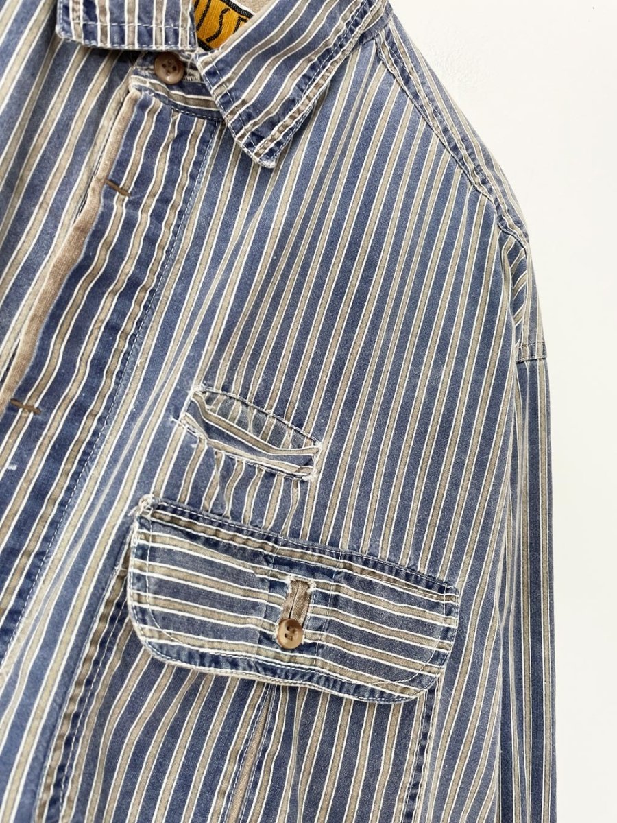 vintage 90s pause blue stripe full button shirt - good market thrift store