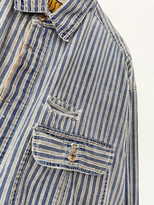 vintage 90s pause blue stripe full button shirt - good market thrift store