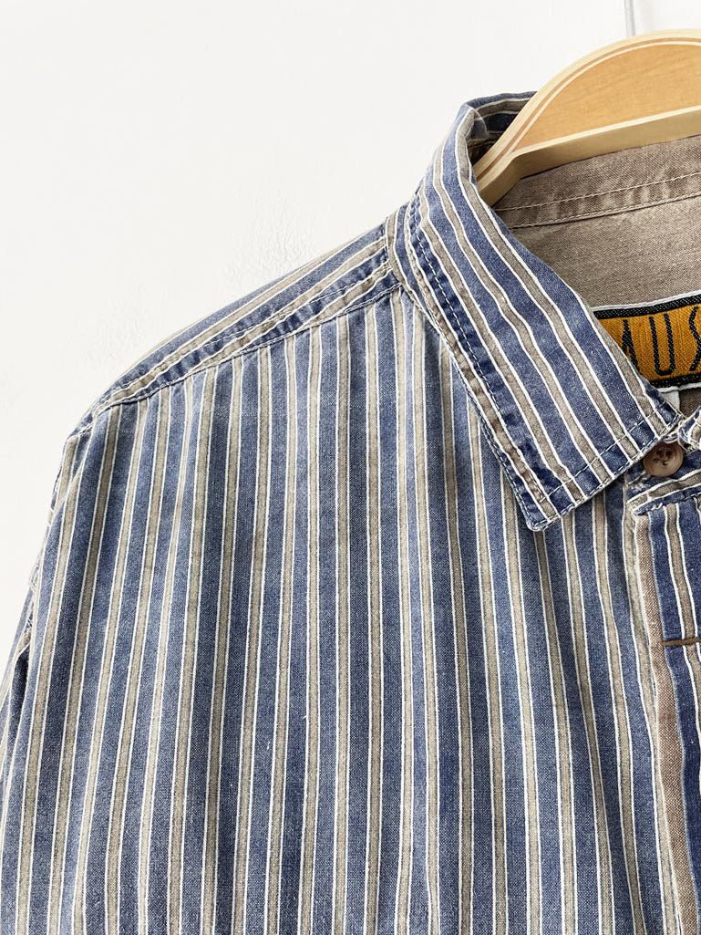 vintage 90s pause blue stripe full button shirt - good market thrift store