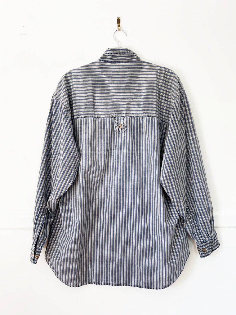 vintage 90s pause blue stripe full button shirt - good market thrift store
