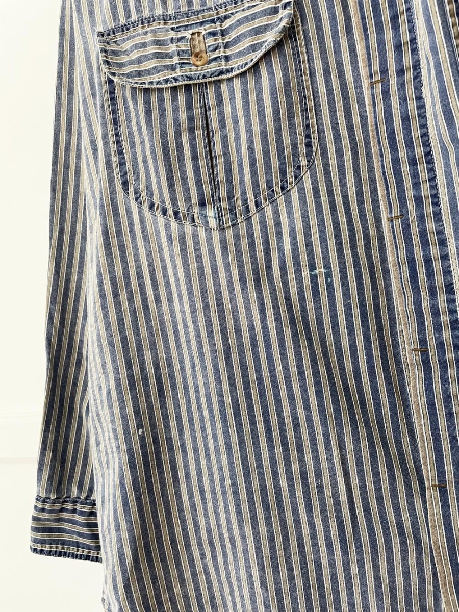 vintage 90s pause blue stripe full button shirt - good market thrift store