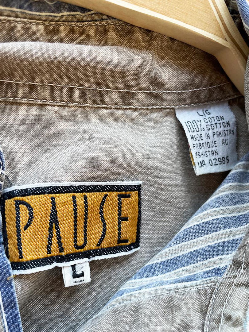 vintage 90s pause blue stripe full button shirt - good market thrift store