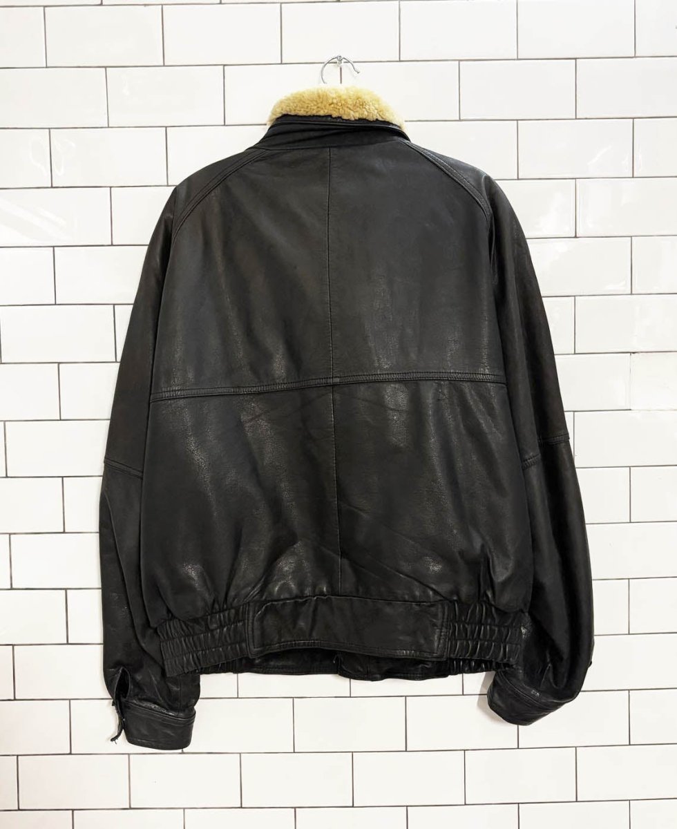 vintage 90s pelle cuir leather shearling collar aviator jacket - good market thrift store