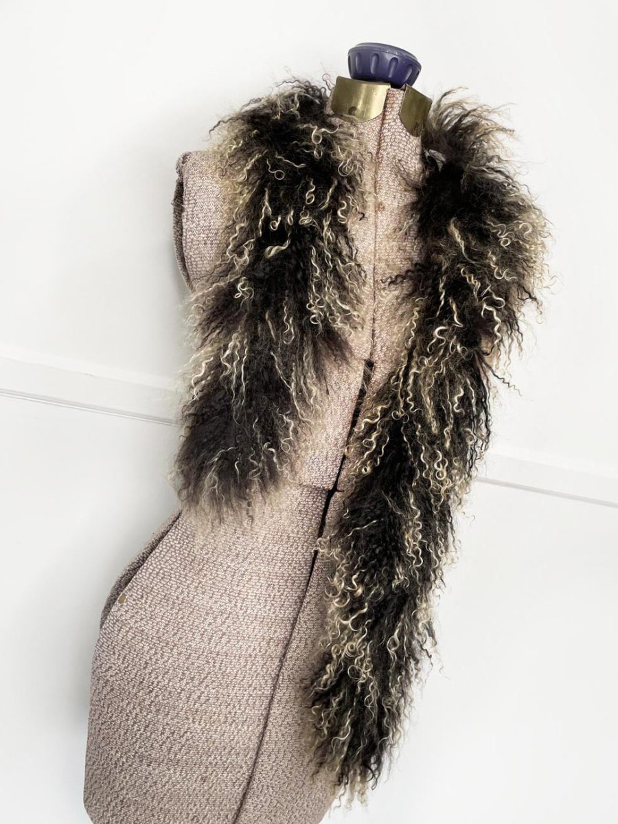 vintage 90s pelle nova mongolian sheepskin scarf - good market thrift store