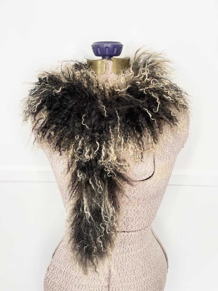 vintage 90s pelle nova mongolian sheepskin scarf - good market thrift store