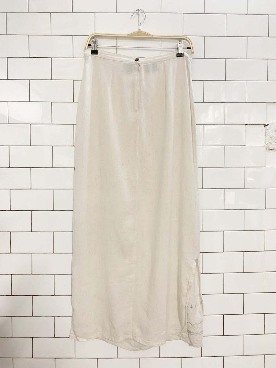 vintage 90s penmans linen blend embroidered maxi skirt - good market thrift store