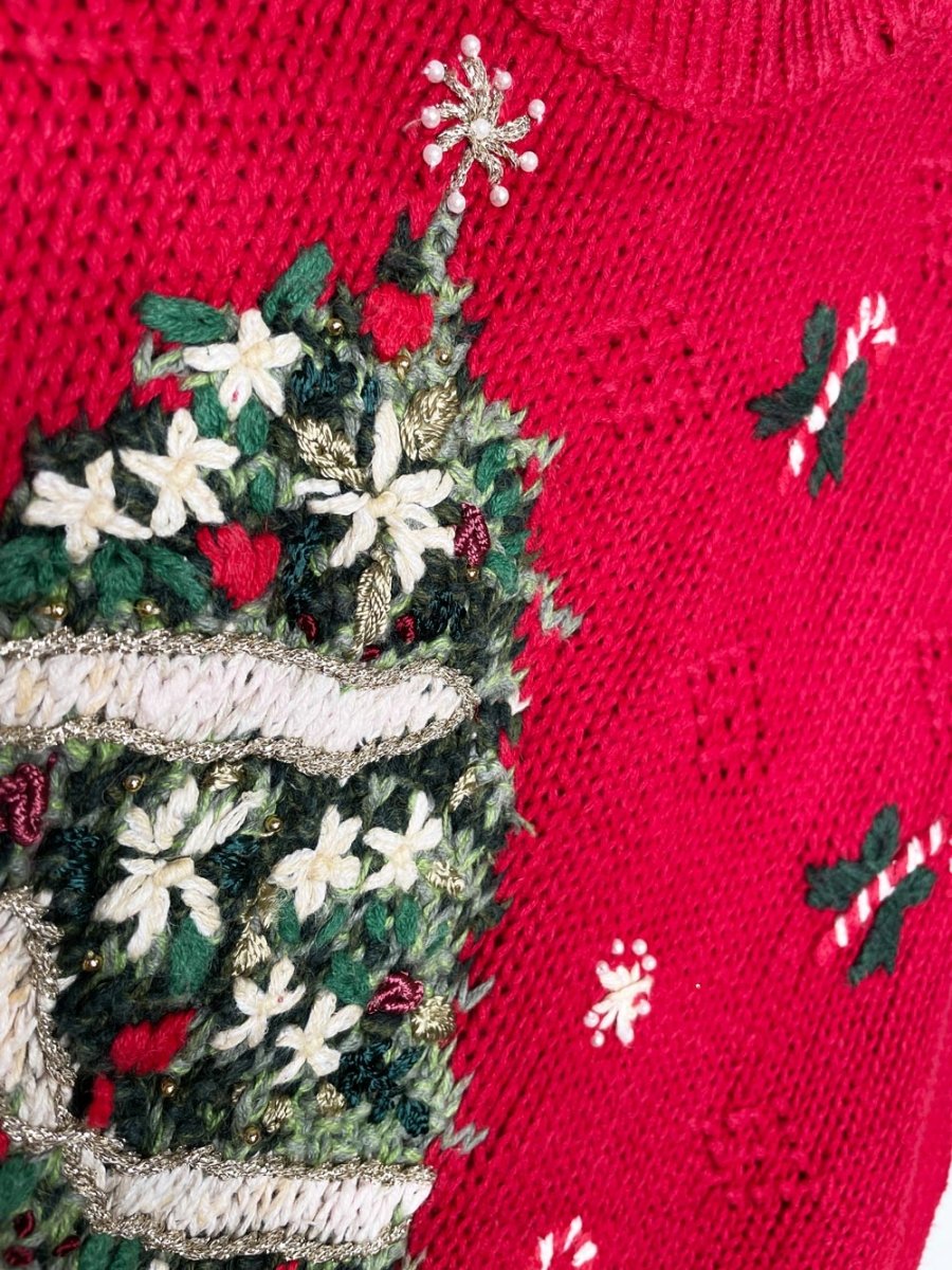 vintage 90s petite sophisticate christmas tree + bears knit sweater - good market thrift store