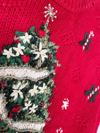 vintage 90s petite sophisticate christmas tree + bears knit sweater - good market thrift store