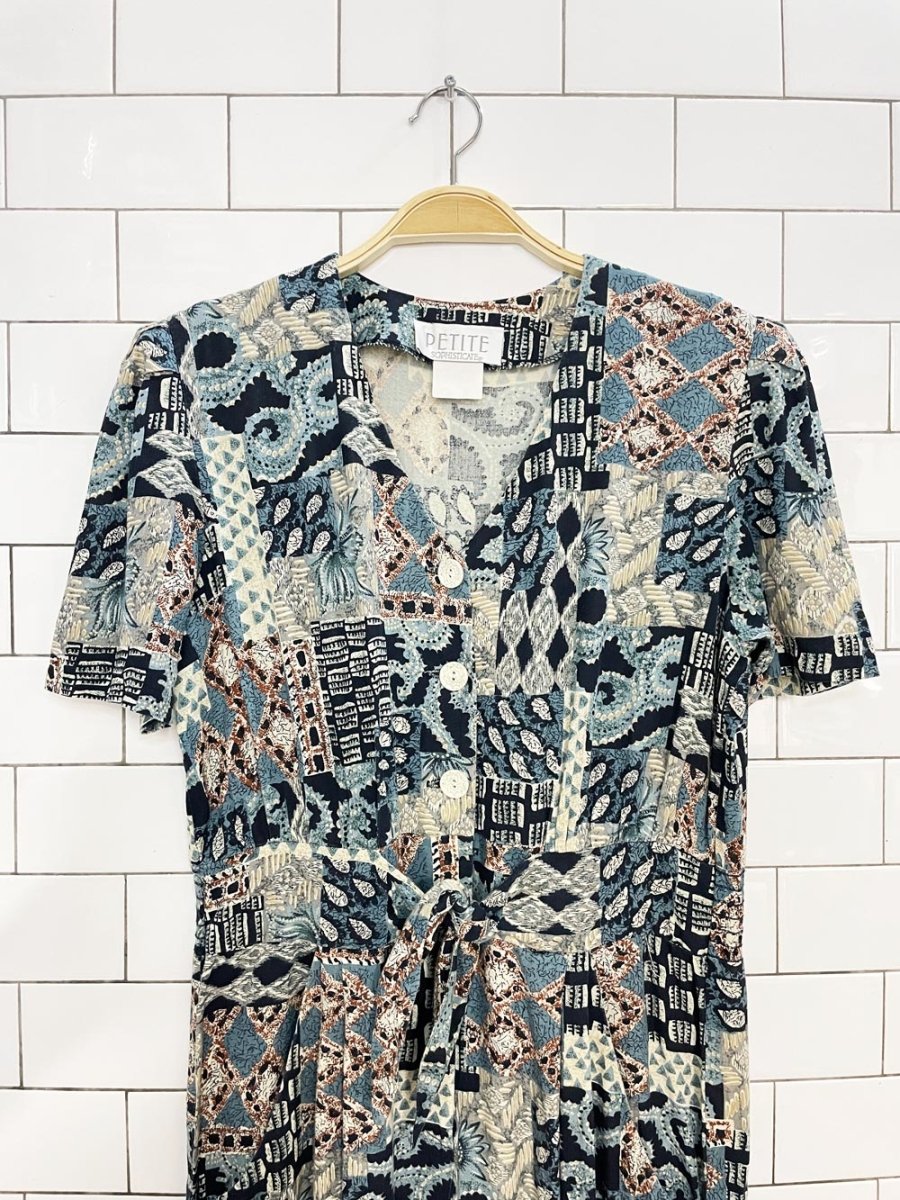 vintage 90s petite sophisticate tie waist 1/2 button jumpsuit | made in USA - good market thrift store