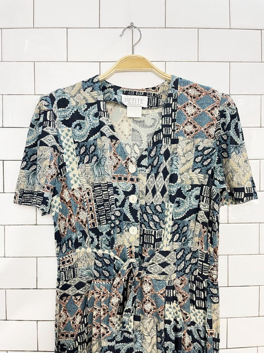 vintage 90s petite sophisticate tie waist 1/2 button jumpsuit | made in USA - good market thrift store