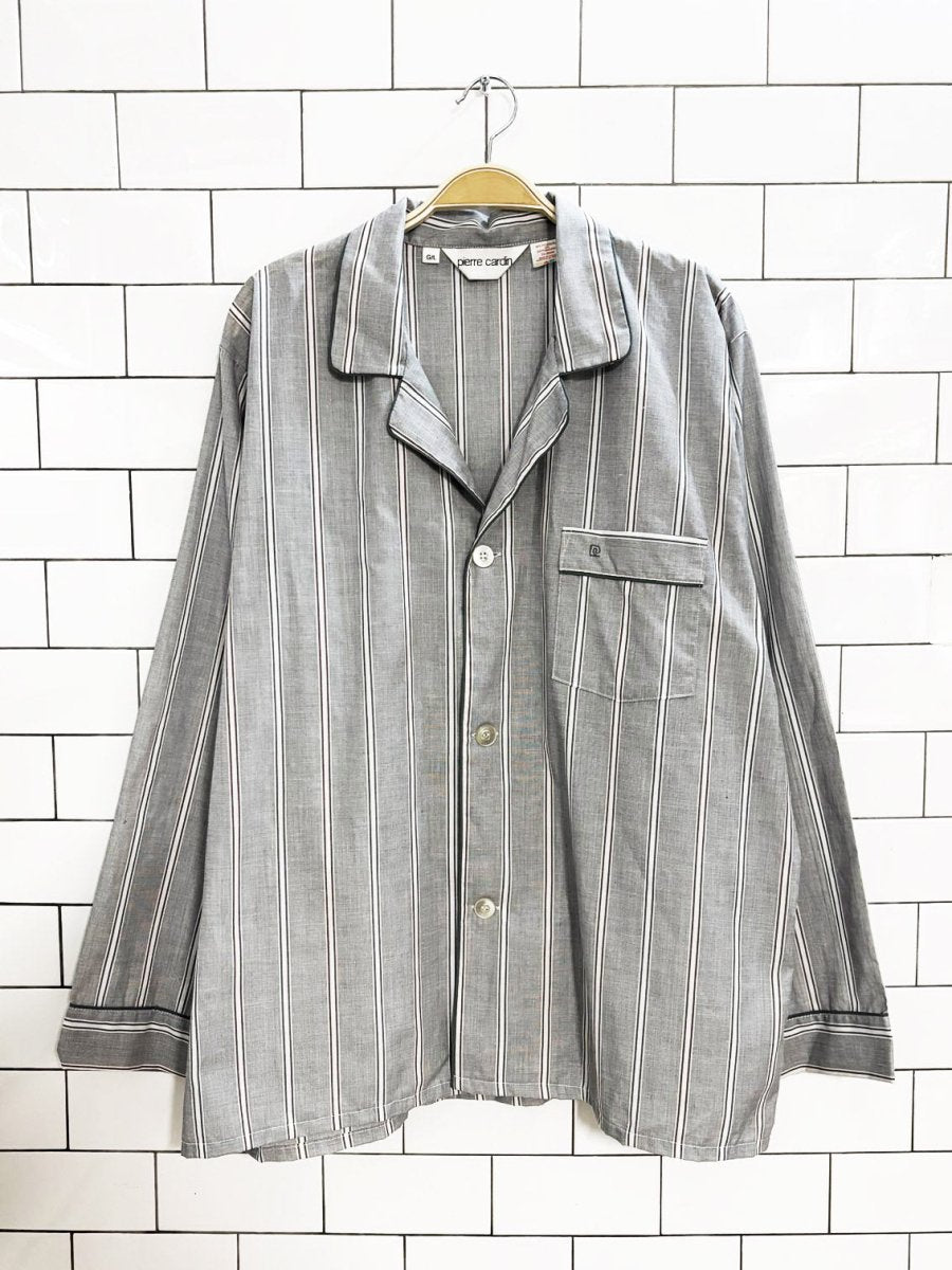 vintage 90s pierre cardin pajama - style striped shirt - good market thrift store