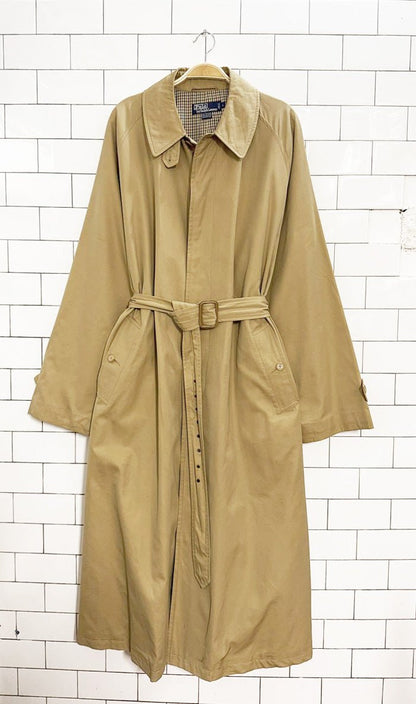 vintage 90s polo ralph lauren belted trench coat | check lining - good market thrift store