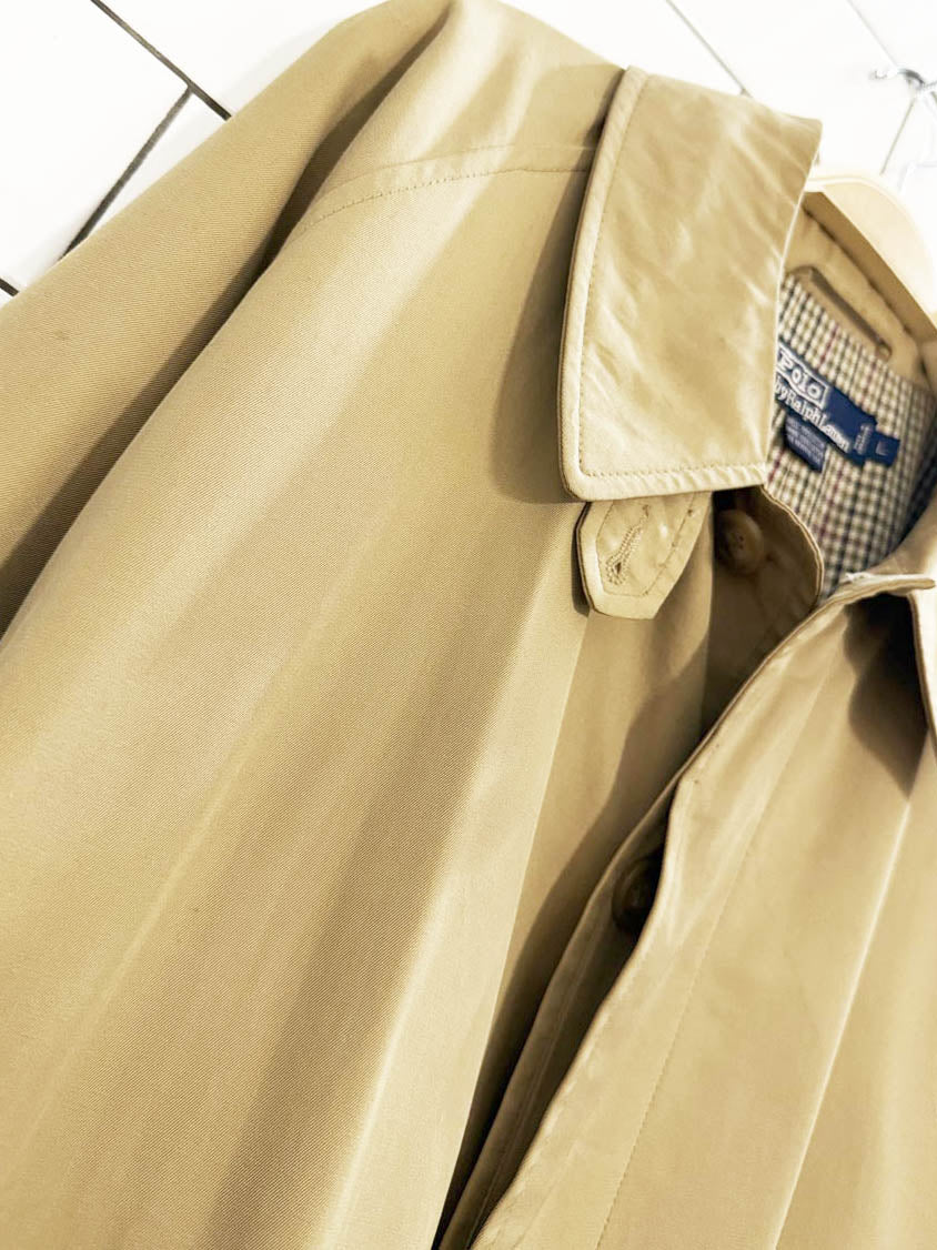 vintage 90s polo ralph lauren belted trench coat | check lining - good market thrift store