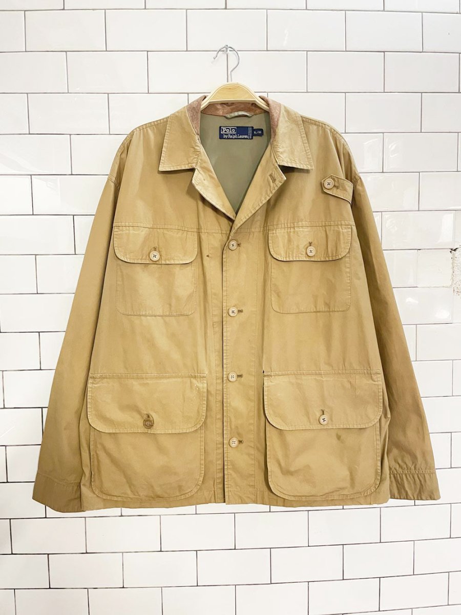 vintage 90s polo ralph lauren suede collar utility chore jacket - good market thrift store
