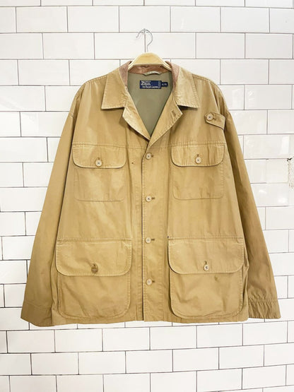 vintage 90s polo ralph lauren suede collar utility chore jacket - good market thrift store