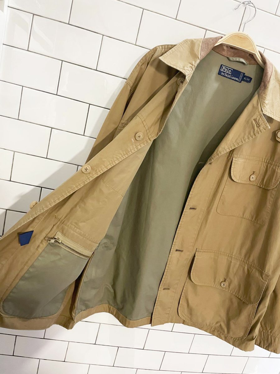vintage 90s polo ralph lauren suede collar utility chore jacket - good market thrift store