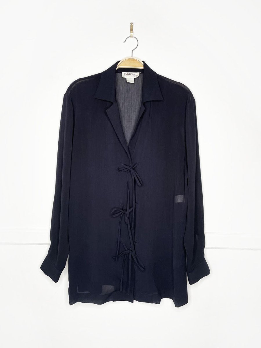 vintage 90s ports chiffon tie front flowy blouse - good market thrift store