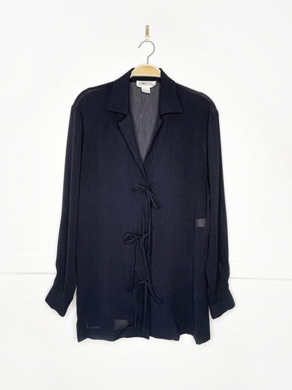 vintage 90s ports chiffon tie front flowy blouse - good market thrift store
